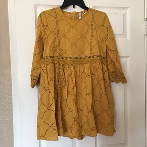 Zara embroidered jumpsuit dress yellow mustard